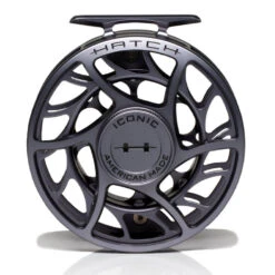 Hatch Iconic 7 Plus Fly Reel -ReelMasters Store Iconic7PlusReelGreyBlackLargeArborFront